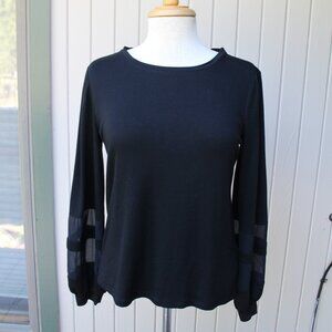 INC Long Balloon Sleeve Black  Sheer Panel Lyocell T Shirt S